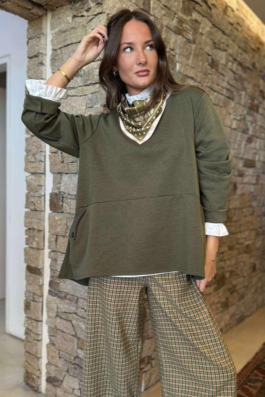 Sola Smart Tech Split Back Peplum Top Khaki